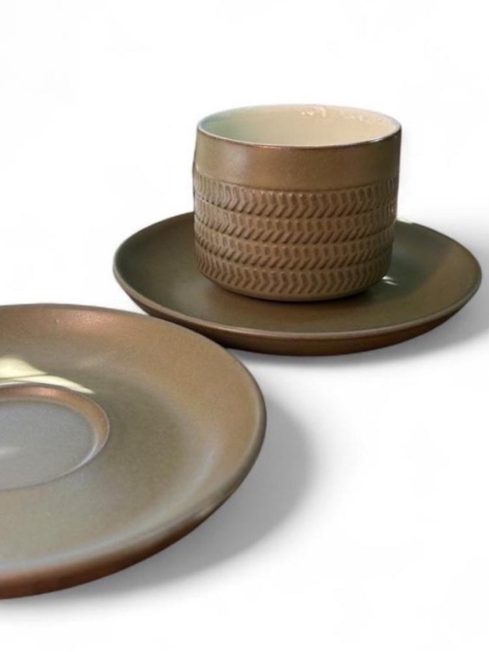 Khaki Ceramic Espresso Cup and Saucer Set - Brown